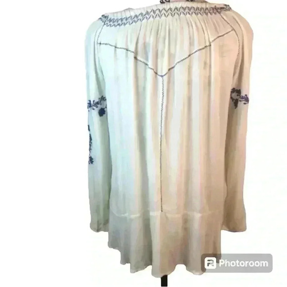 Kyla Seo Women’s Medium Ivory Peplum Peasant Blouse Embroidered Viscose L/S - Picture 2 of 7